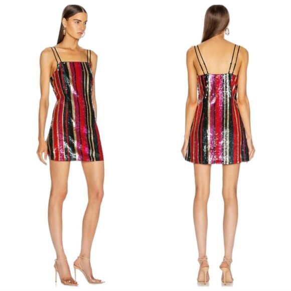 REVOLVE Haney‎ MSRP $595 Elektra Mini Slip Dress Sequin Stripe Multicolor NWT 8 - Picture 1 of 3